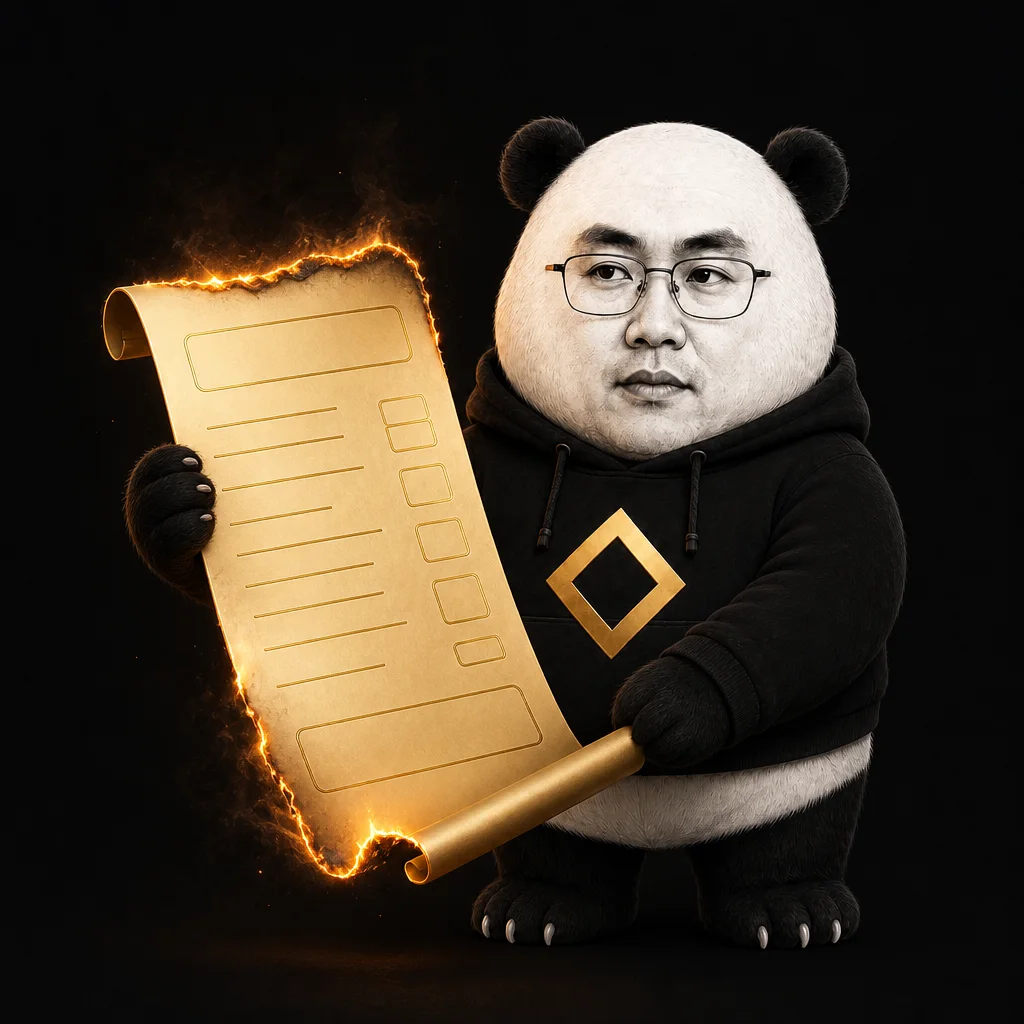 CZ-panda holding a singed cartoon receipt