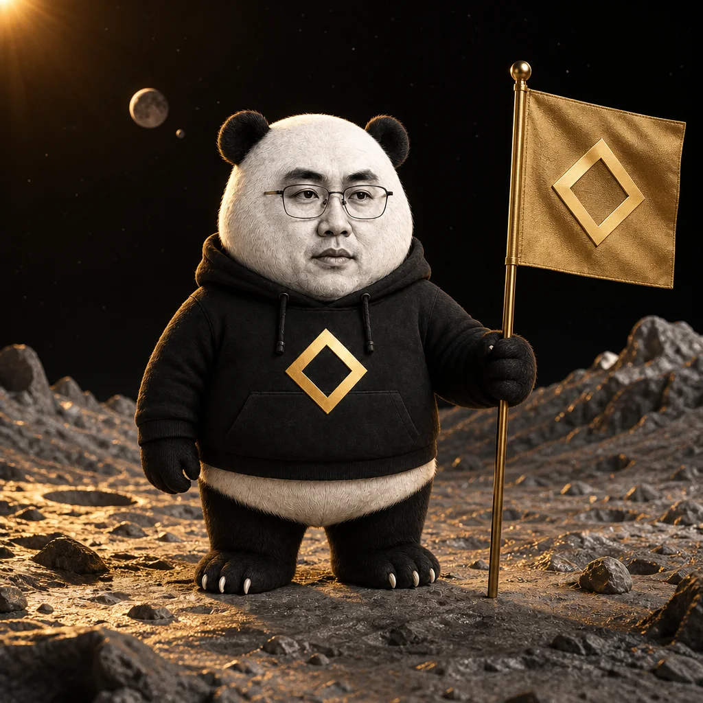 CZ-panda planting a gold diamond flag on the moon