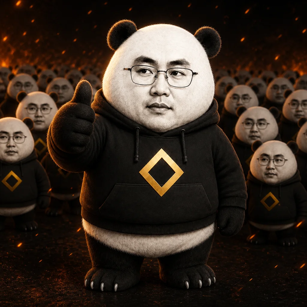Crowd of hoodie pandas with CZ-panda in front